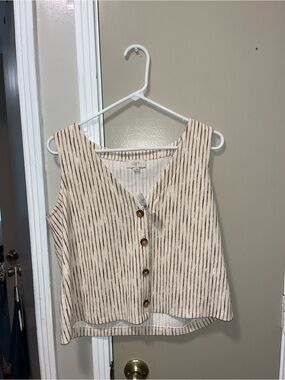 LOFT Cream and Brown Striped Button-Front Sleeveless Camisole